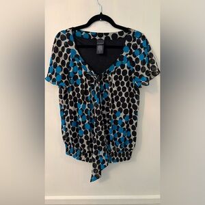 Covington Blue,Black,Cream -Short Sleeve  Women's Blouse Top Size Medium